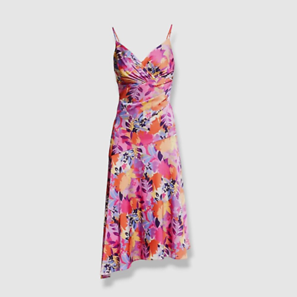 Aidan by Aidan Mattox Pink and Orange Ruched Maxi Dress